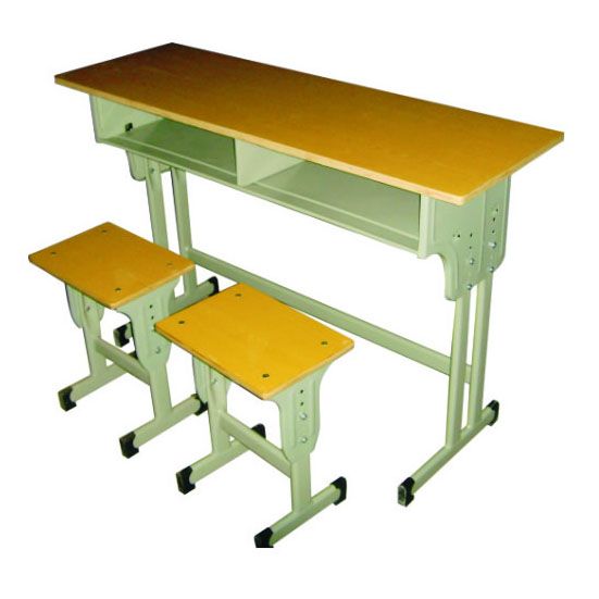 双人单层双柱方凳课桌椅