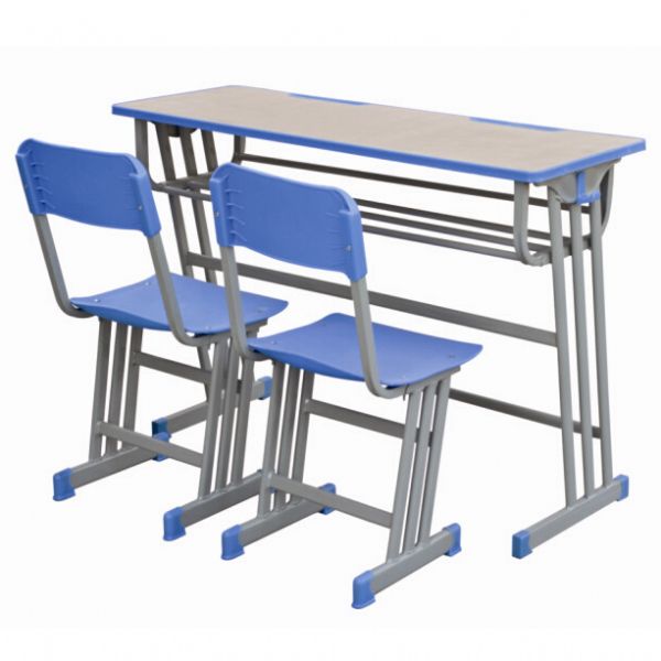 双人三斜柱固定式不升降课桌椅